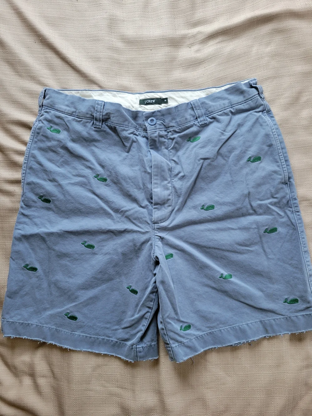 J.Crew Men’s Blue Embroidered Green Whale Critter Chino Shorts Size 38